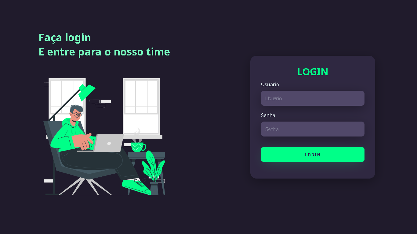 Screenshot da página de login na versão desktop