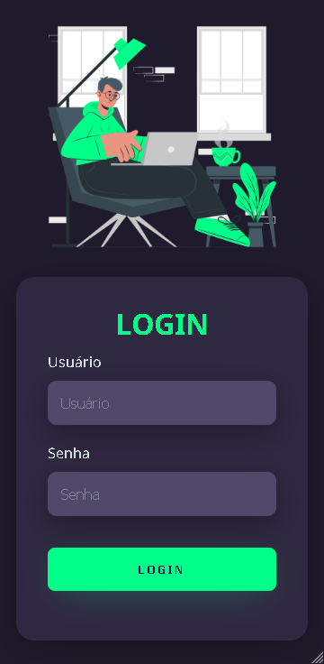 Screenshot da página de login na versão mobile
